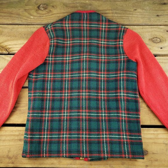 Womens Vintage Christmas Plaid V Neck Zip Up Sweater Red Green Size Small - Picture 7 of 7